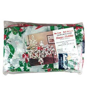Vintage No Iron Soil Release Holiday Christmas Tablecloth 60" X 86" Oblong USA